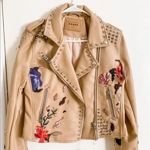 Studded, Embroidered Vegan Leather Jacket